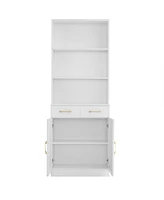 Bathroom Storage Cabinet, Cabinet with Two Doors and Drawers, Adjustable Shelf, Three-layer Open Shelf, Mdf Board, White