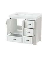 36" Bathroom Vanity with Sink, 2 Doors, 4 Drawers (White, 35.8"W x 19.7"D x 35.4"H)