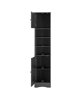 Multi-Functional Corner Cabinet Tall Bathroom Storage Cabinet with Two Doors and Adjustable Shelves, Open Shelf, Black