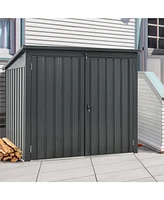 Outdoor Metal Bin Shed for 2 Trash Cans (Black)