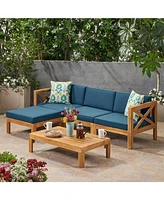 Exotic Acacia Wood Sectional Sofa Set with Water-Resistant Cushions for Outdoor Comfort