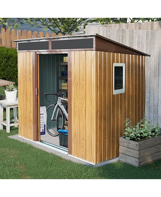 6ft x 5ft Outdoor Metal Storage Shed with Window and Transparent plate for Garden, Lawn (Coffee)