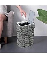 Rattan Trash Can with Press Lid, 2.6 Gal. Bathroom Wastebasket