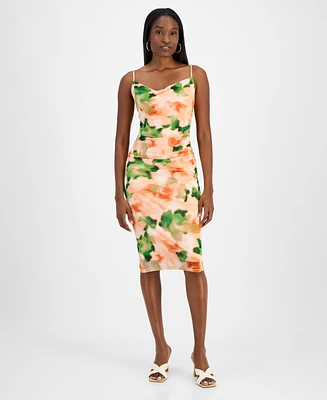 Bar Iii Women's Printed Mesh Cowlneck Sheath Dress, Exclusively at Macy's