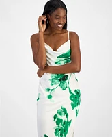 Bar Iii Women's Printed Satin Cowlneck Dress, Exclusively at Macy's