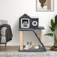 Tower Condo Cat Tree with Scratching Posts & Ladder Multi-Level Playhouse for Cats