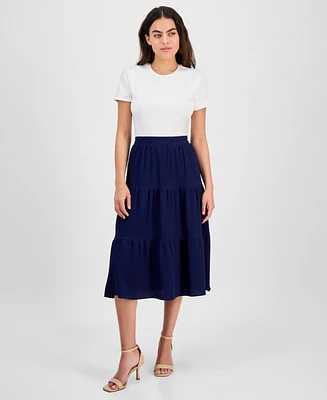 Ak Anne Klein Women's Pull-On Tiered Midi Skirt