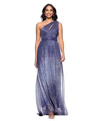 Betsy & Adam Women's Metallic Ombre One-Shoulder Gown