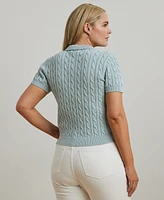 Lauren Ralph Plus Cable-Knit Cotton Polo Sweater