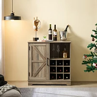 Farmhouse Wine Bar Cabinet with Adj. Shelves and Wine Rack, 31.5