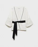 Mango Women's Openwork Details Linen Blend Caftan