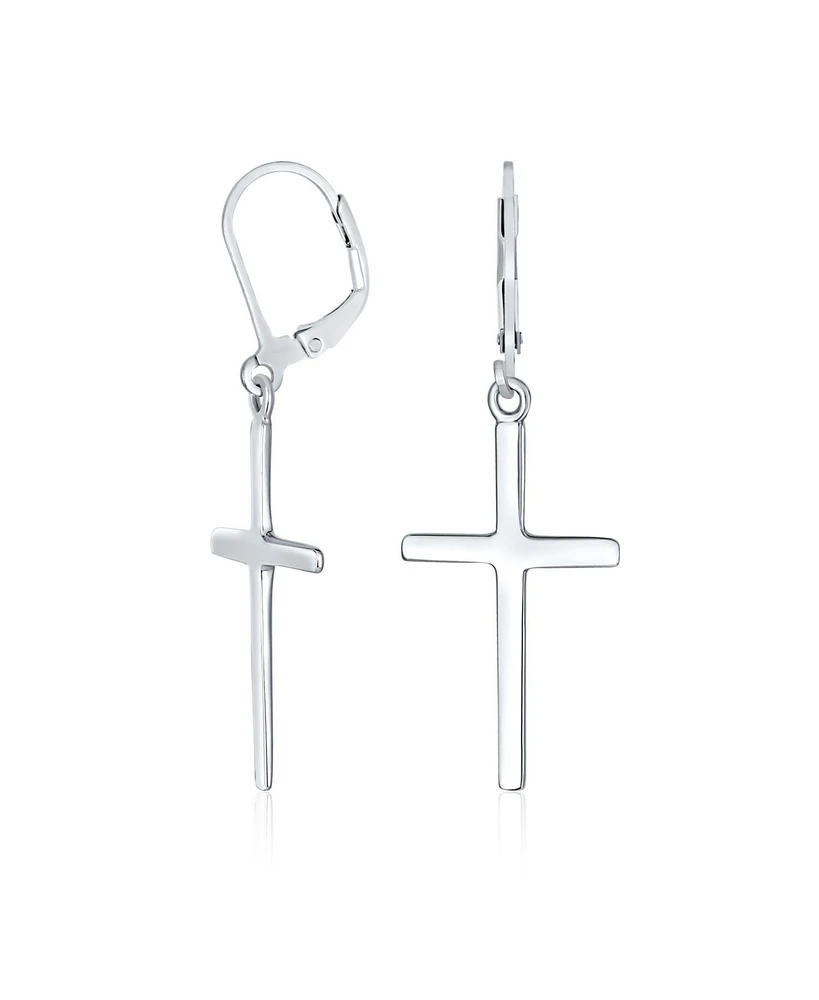 Bling Jewelry Classic Religious Cross Dangle Earrings Lever Back Sterling Silver High Polish