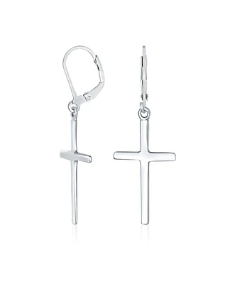 Bling Jewelry Classic Religious Cross Dangle Earrings Lever Back Sterling Silver High Polish