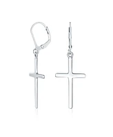 Bling Jewelry Classic Religious Cross Dangle Earrings Lever Back Sterling Silver High Polish