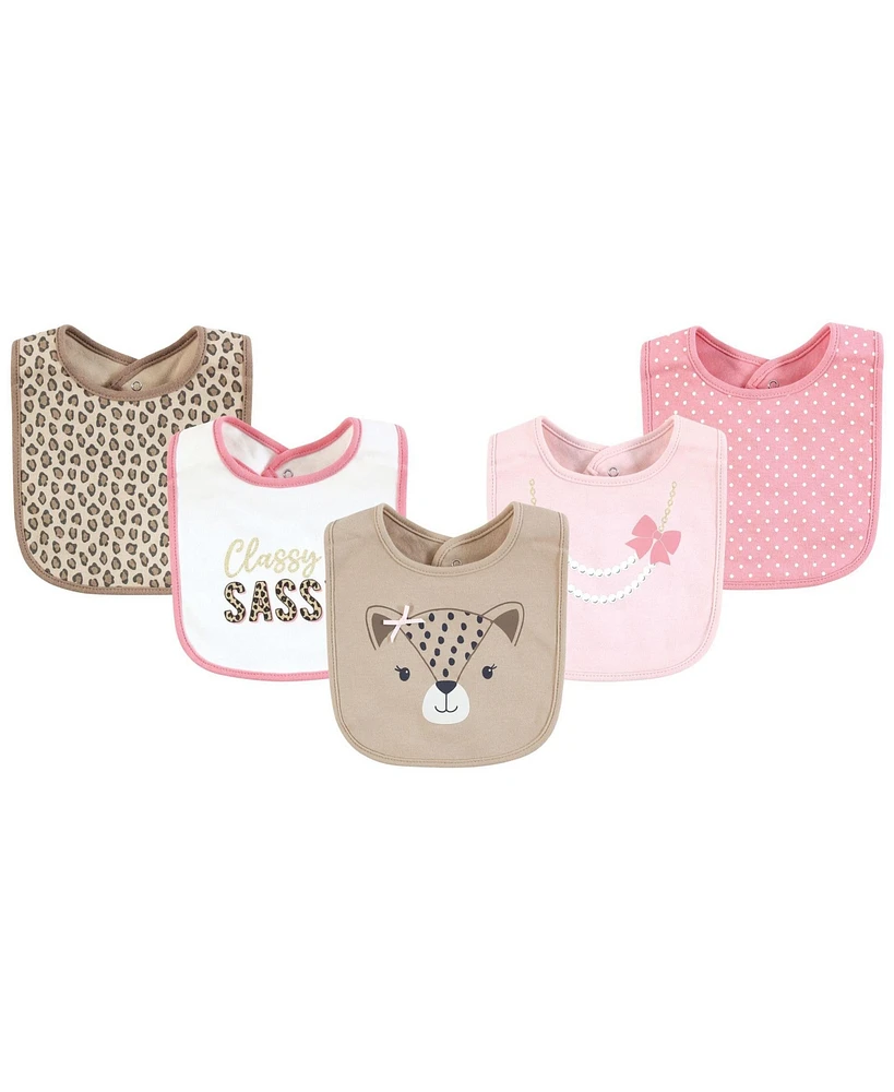 Hudson Baby Infant Girl Cotton Bibs, Sassy Cheetah, One Size