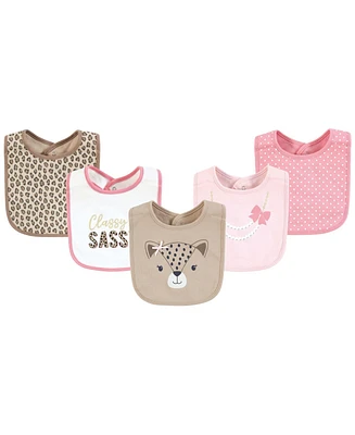 Hudson Baby Infant Girl Cotton Bibs, Sassy Cheetah, One Size