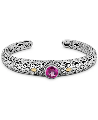 Devata Pink Topaz & Bali Filigree Cuff Bracelet in Sterling Silver and 18K Gold Accents, Medium