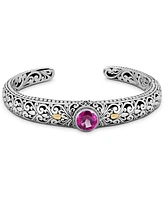Devata Pink Topaz & Bali Filigree Cuff Bracelet in Sterling Silver and 18K Gold Accents, Medium