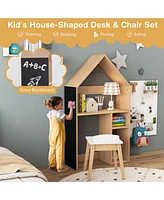 2-in-1 Kids House-Shaped Table and Chair Set