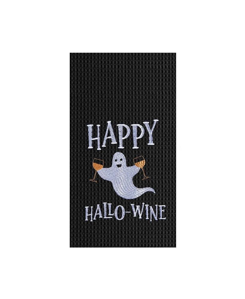 Happy Hallo-Wine Halloween Embroidered Cotton Waffle Weave Kitchen Towel