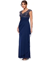 Xscape Petite Beaded Ruched-Back Gown