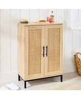 Best Choice Products 2-Door Natural Rattan 34 x 24in Storage Cabinet for Bathroom, Living, Dining w/ Adjustable Shelves