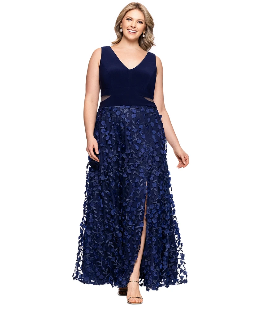 Xscape Plus 3D-Flower-Skirt Gown