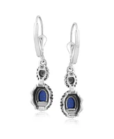 American West Jewelry Sterling Silver Lapis Gemstone Floral and Rope Design Dangle Earrings