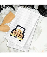 Trick or Treat Candy Corn Truck Halloween Embroidered Cotton Waffle Weave Kitchen Towel