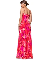 Xscape Women's Printed Pleated Chiffon Gown