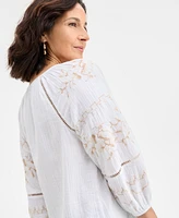 Style & Co Women's Embroidered Cotton Peasant Top, Exclusively at Macy's