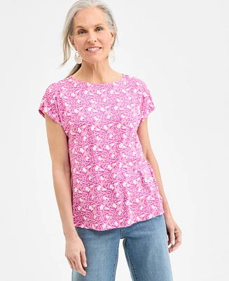 Style & Co Women's Printed Mixed-Media Short-Sleeve Top, Exclusively at Macy's