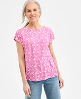 Style & Co Women's Printed Mixed-Media Short-Sleeve Top, Exclusively at Macy's
