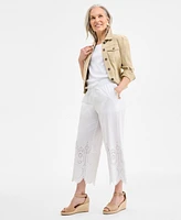Style & Co Women's Cotton Eyelet-Embroidered Wide-Leg Pants, Exclusively at Macy's