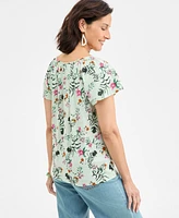 Style & Co Petite Floating Fauna Flutter-Sleeve Knit Top, Exclusively at Macy's