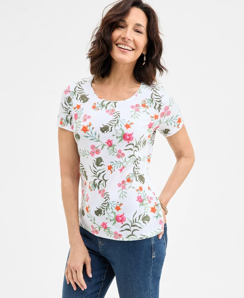 Style & Co Women's Printed Scoop-Neck Short-Sleeve Top, Exclusively at Macy's