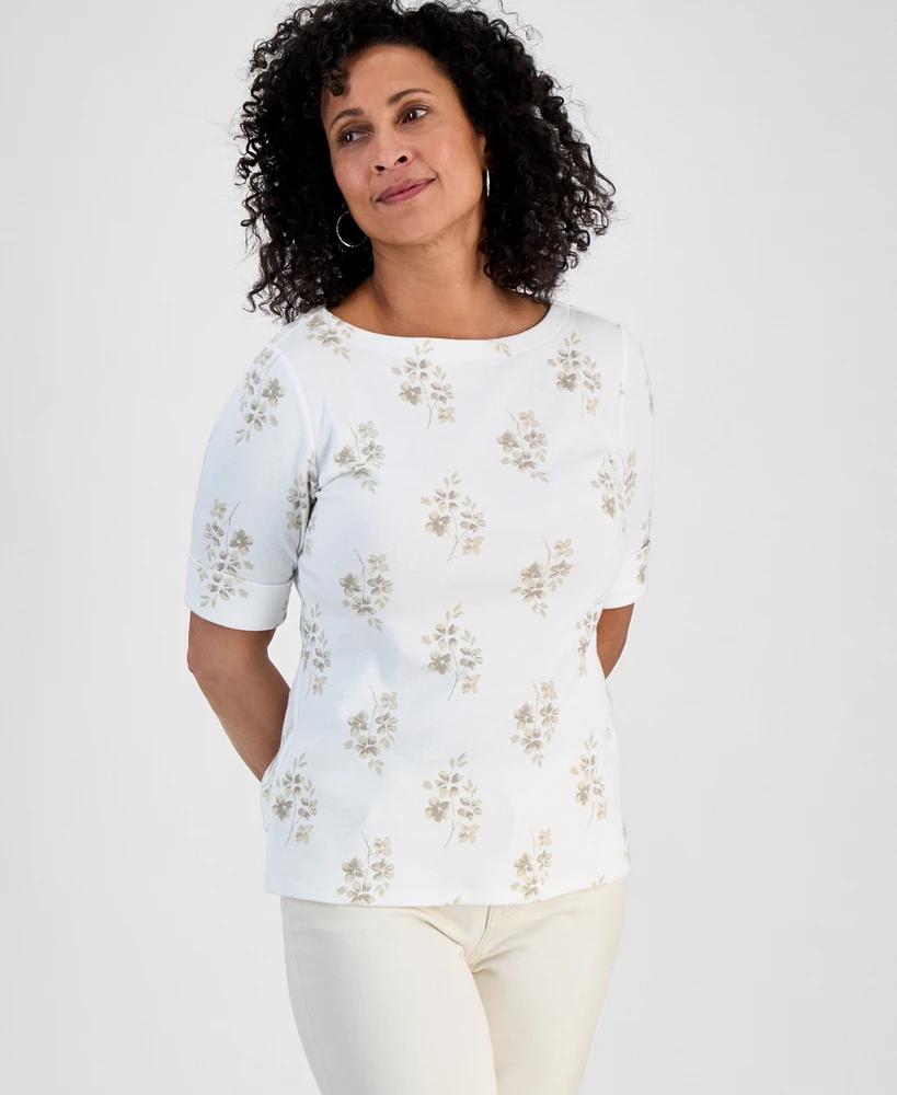 Style & Co Petite Striped Elbow-Sleeve T-Shirt, Exclusively at Macy's