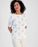 Style & Co Petite Striped Elbow-Sleeve T-Shirt, Exclusively at Macy's