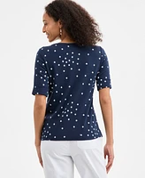 Style & Co Women's Printed Boat-Neck Elbow-Sleeve Top, Exclusively at Macy's
