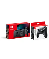 Nintendo Switch 32GB Console - Gray Joy-Con - New Version with Pro Controller Bundle