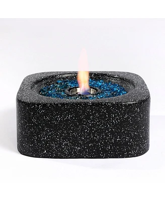 Tabletop Fire Pit, Concrete & Stainless Steel Portable Fire Pit with Decorative Glass Beads, Bioethanol or Gel Fuel, 3000 Btu, Perfect for Outdoor Pat