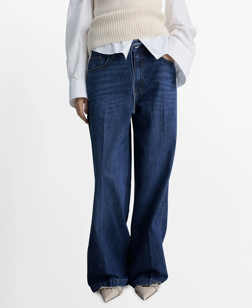 Mango Women's Belted Wide Leg Jeans