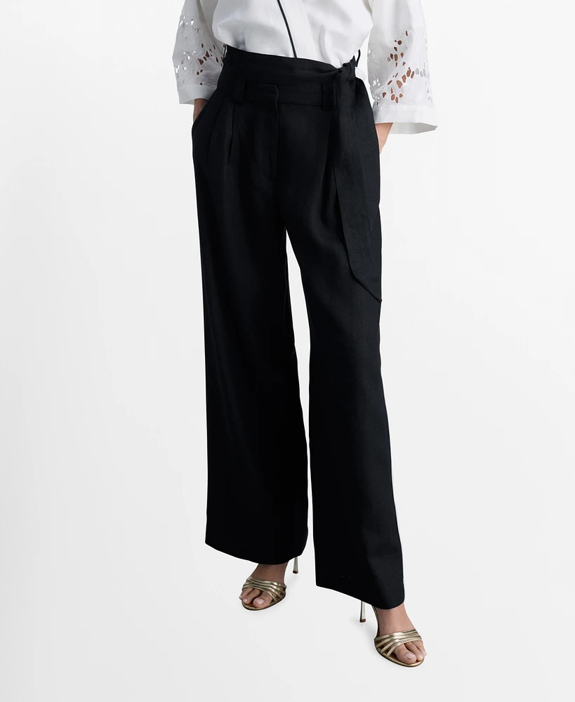 Mango Women's Contrast Stripe Linen Trousers