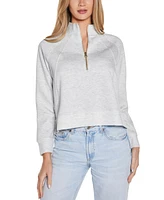 Belldini Women's Scuba Knit Quarter-Zip Mock Neck Top