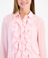 Anne Klein Women's Long-Sleeve Waterfall-Ruffle Blouse