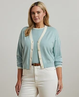 Lauren Ralph Plus Two-Tone Cotton-Blend Cardigan