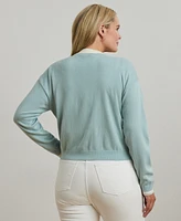 Lauren Ralph Plus Two-Tone Cotton-Blend Cardigan
