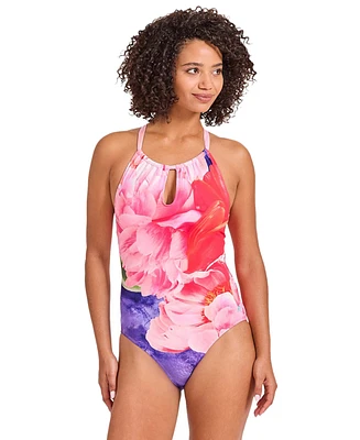 Tommy Bahama Women's Floral-Print Keyhole-Cutout Swimsuit