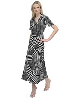 Dkny Women's Collared V-Neck Belted Jersey Midi Dress