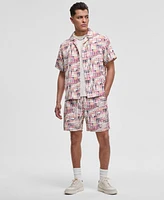 Mode of One Men's Squared Up Relaxed-Fit Geo-Print Button-Down Shiny Twill Camp Shirt, Exclusively at Macy's